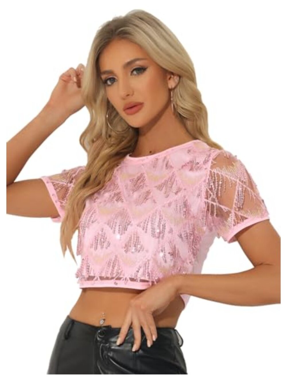 Sequin Crop Top Tassel Glitter Party Shirt